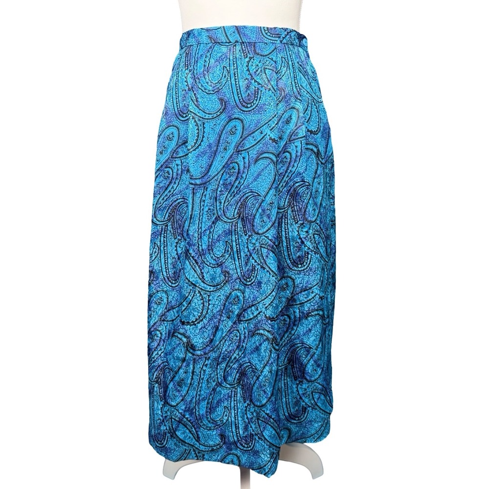 Vintage Blue Paisley Midi Skirt Women's Size 6 Pockets Boho Secretary